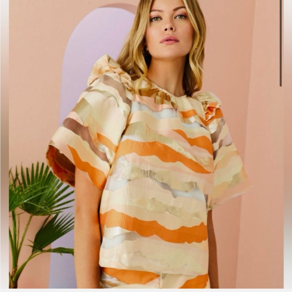 Marie Oliver Metallic Dune Abstract Ruffle Detail